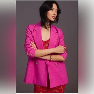 Anthropologie Maeve Double-Breasted Blazer, Size 10, Color Violet